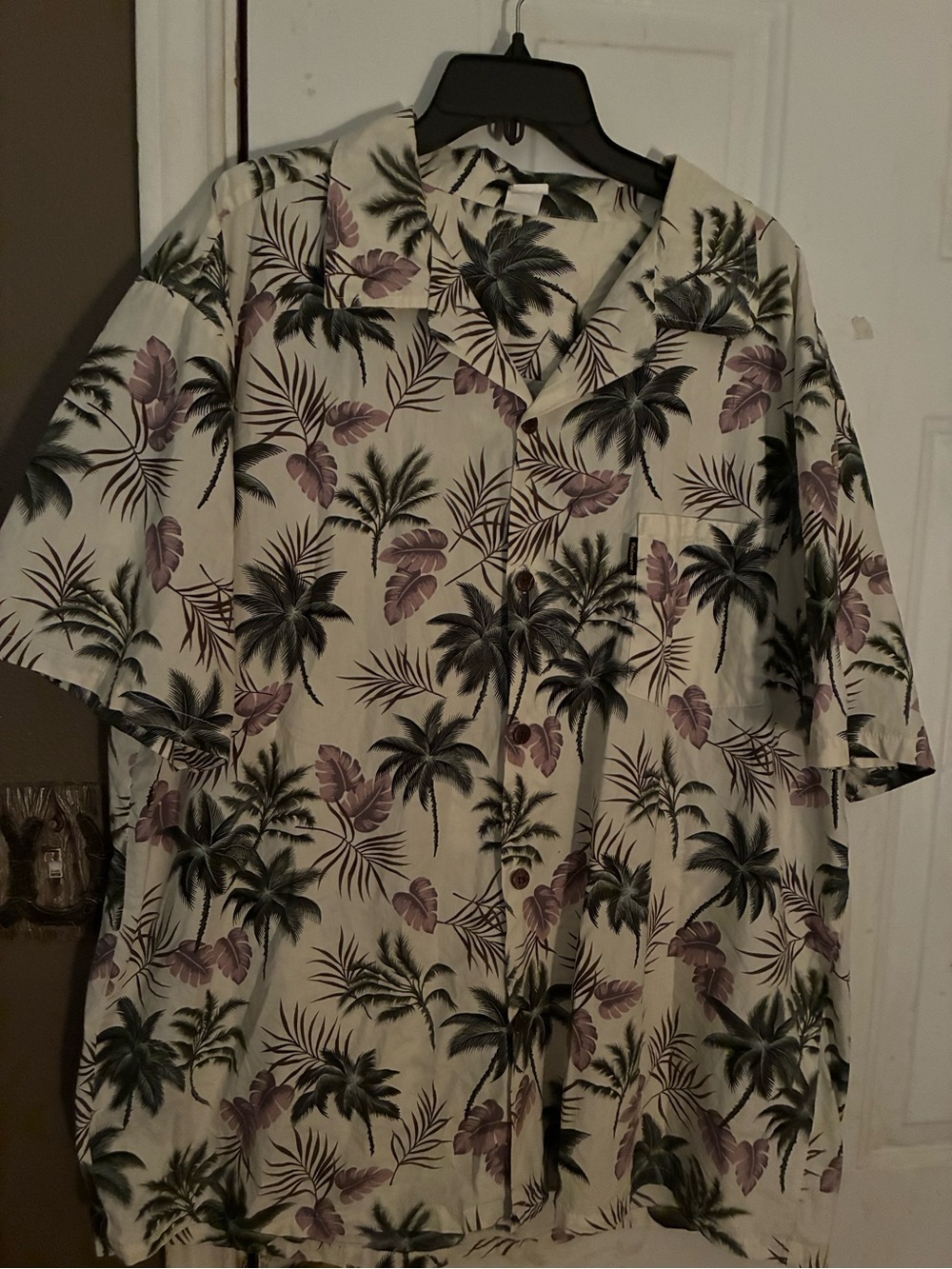 Men's Tropical Palm Print Short Sleeve Shirt - Cream with Green Palmwave Hawaii